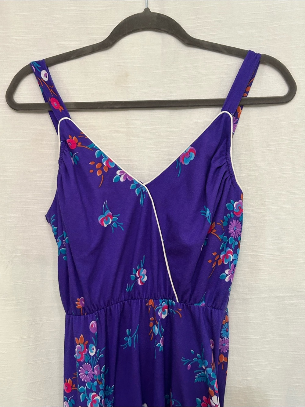 True Vintage Circa 1970's/1980's Purple Floral Sundress w/ Teal and Pink Accents - Picture 2 of 8